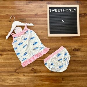 NWT SweetHoney Girls Cami Lounger Set Sailboats 6 Pink Blue Spaghetti Strap